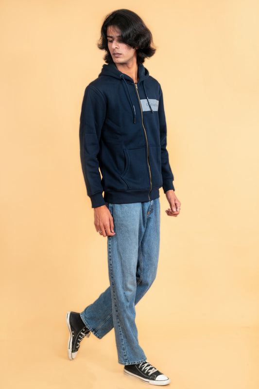 Men Navy Blue Zipper Jacket