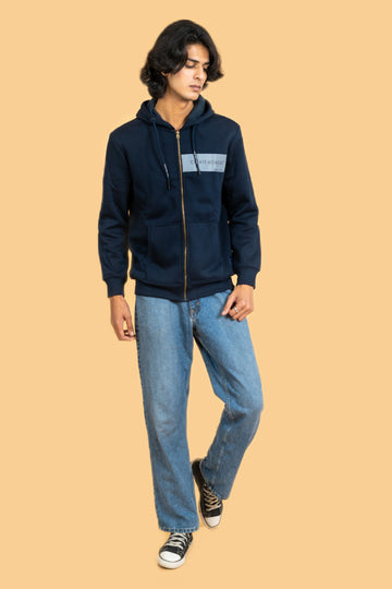 Men Navy Blue Zipper Jacket