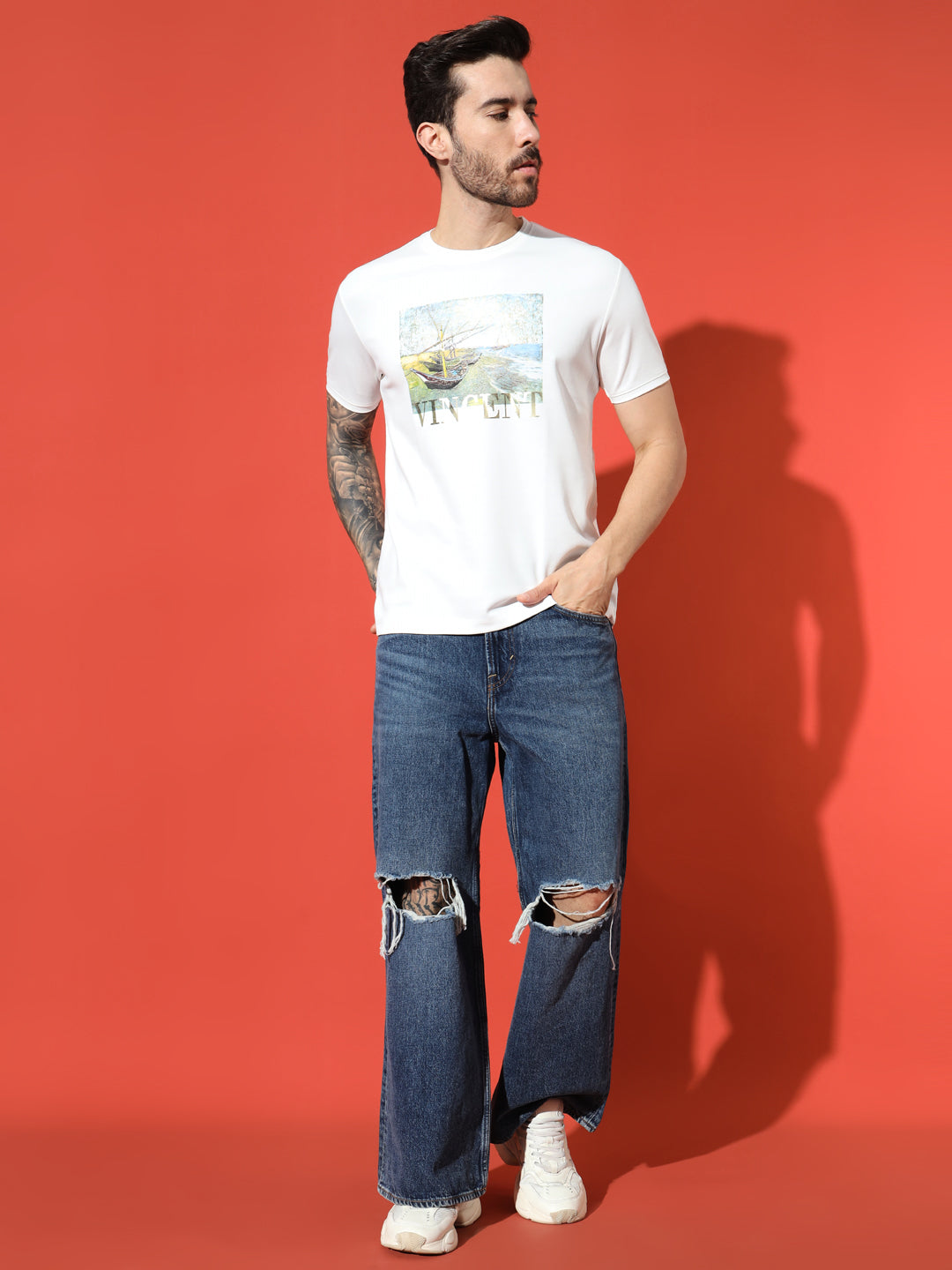 White Graphic Print Tee