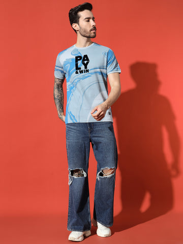 Sky Blue "Play & Win" Round Neck T-shirt