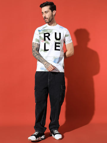 White "Rule" Print Round Neck tee