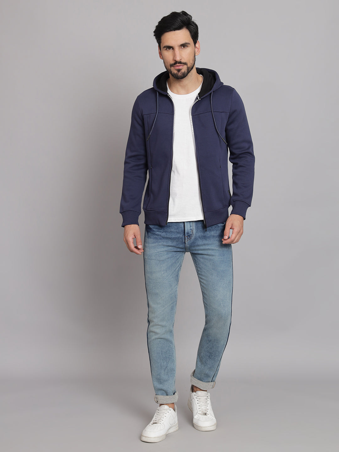 Denim Blue Jacket With Front Zipper