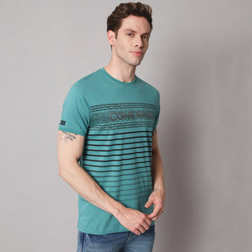 Tiffany blue Stripers Round Neck T-shirt