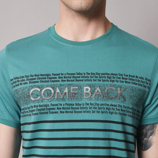 Tiffany blue Stripers Round Neck T-shirt