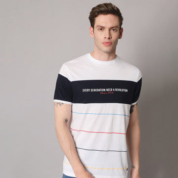 White Black Stripe Round Neck T-shirt