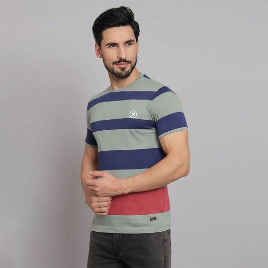 Sage Green Round neck Stripers T-shirt