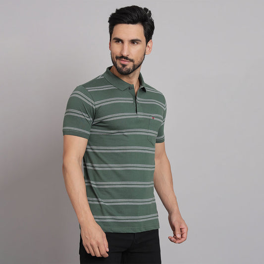 Hunter green Stripers Casual T-shirt
