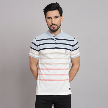 Off-white Casual Stripers Chinese neck T-shirt