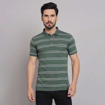 Hunter green Stripers Casual T-shirt