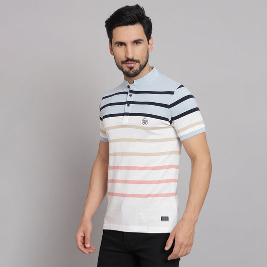Off-white Casual Stripers Chinese neck T-shirt