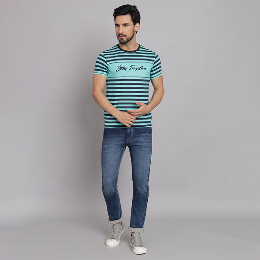 China blue Stripers Round neck T-shirt