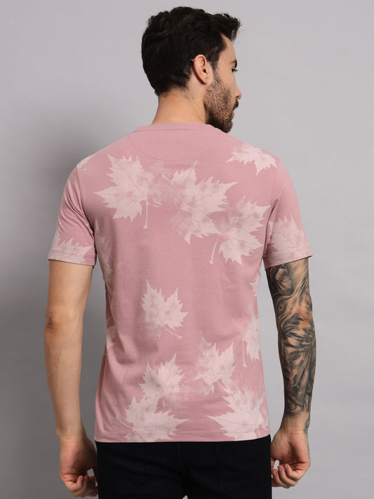 Pink Printed Round Neck T-shirt