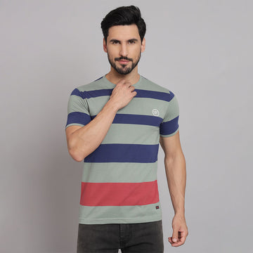 Sage Green Round neck Stripers T-shirt