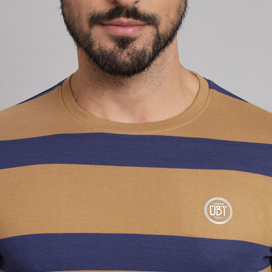 Ochre Mustard Striped Round Neck T-shirt