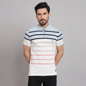 Off-white Casual Stripers Chinese neck T-shirt