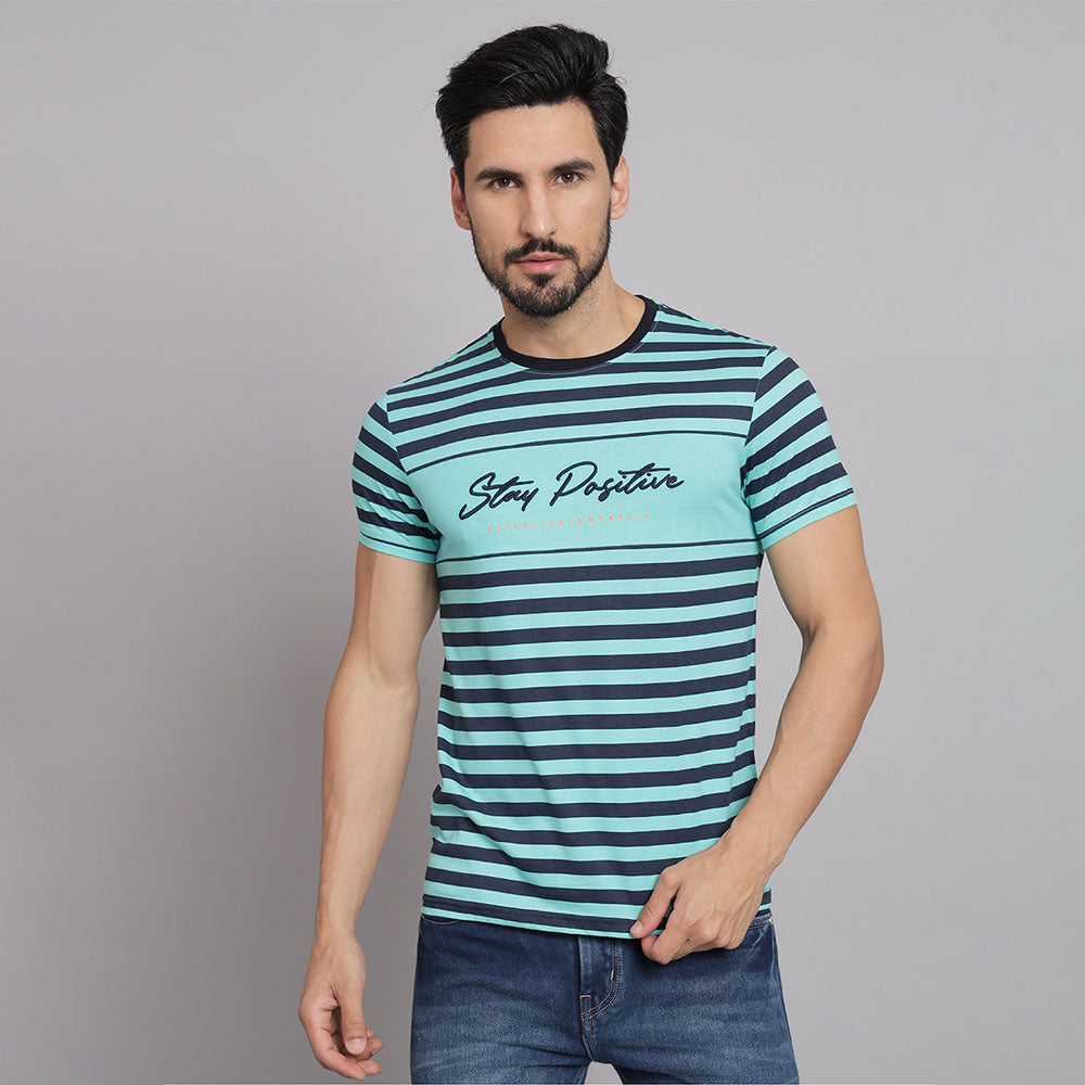 China blue Stripers Round neck T-shirt